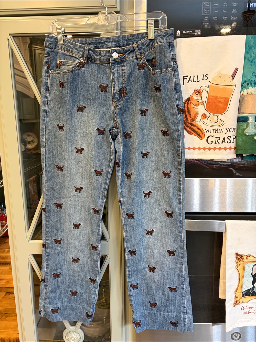 Lilly Pulitzer Vintage Y2K Blue Jeans with Brown Puppy Embroidery 4
